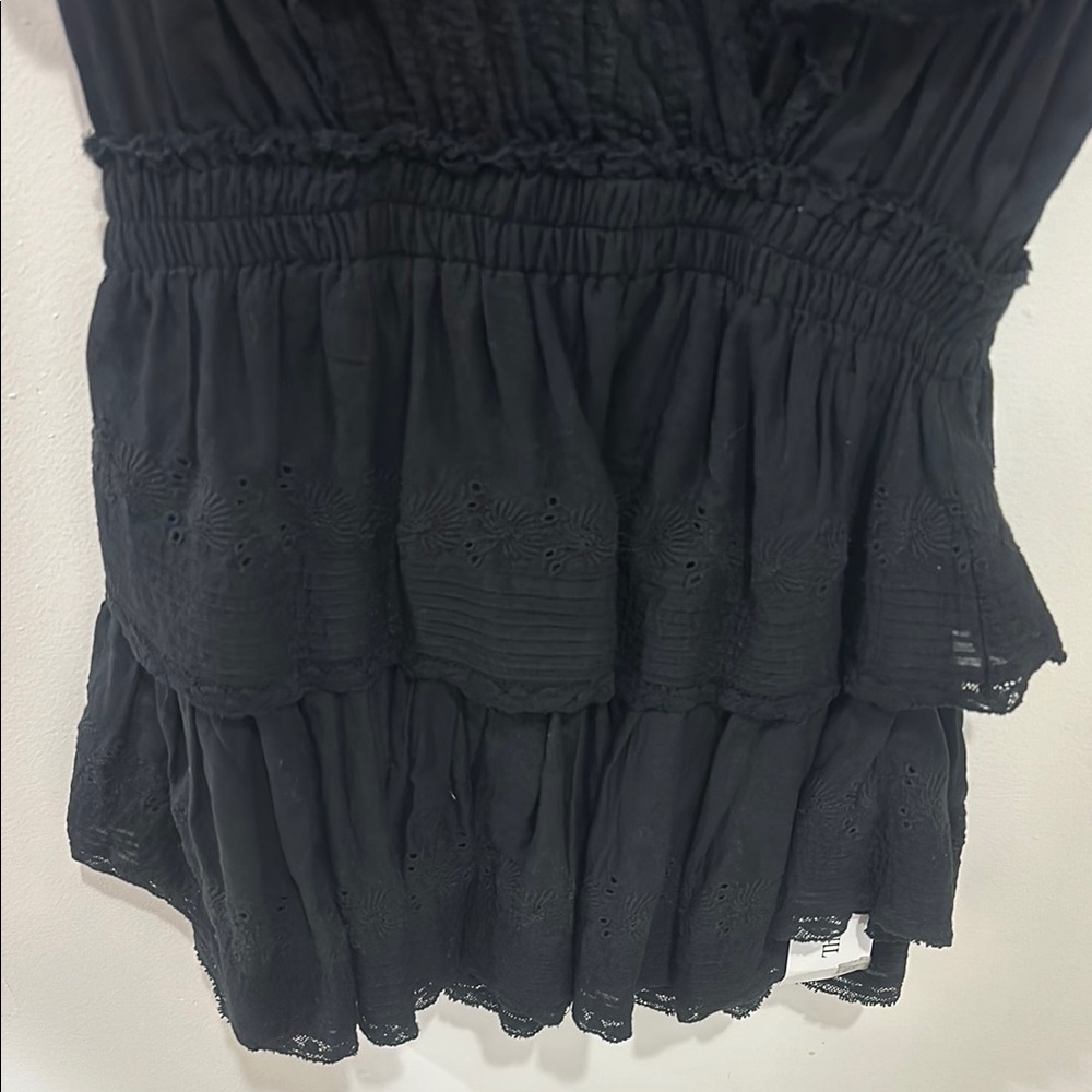 LoveShackFancy Black Ruffled Mini Dress - Picture 2 of 10